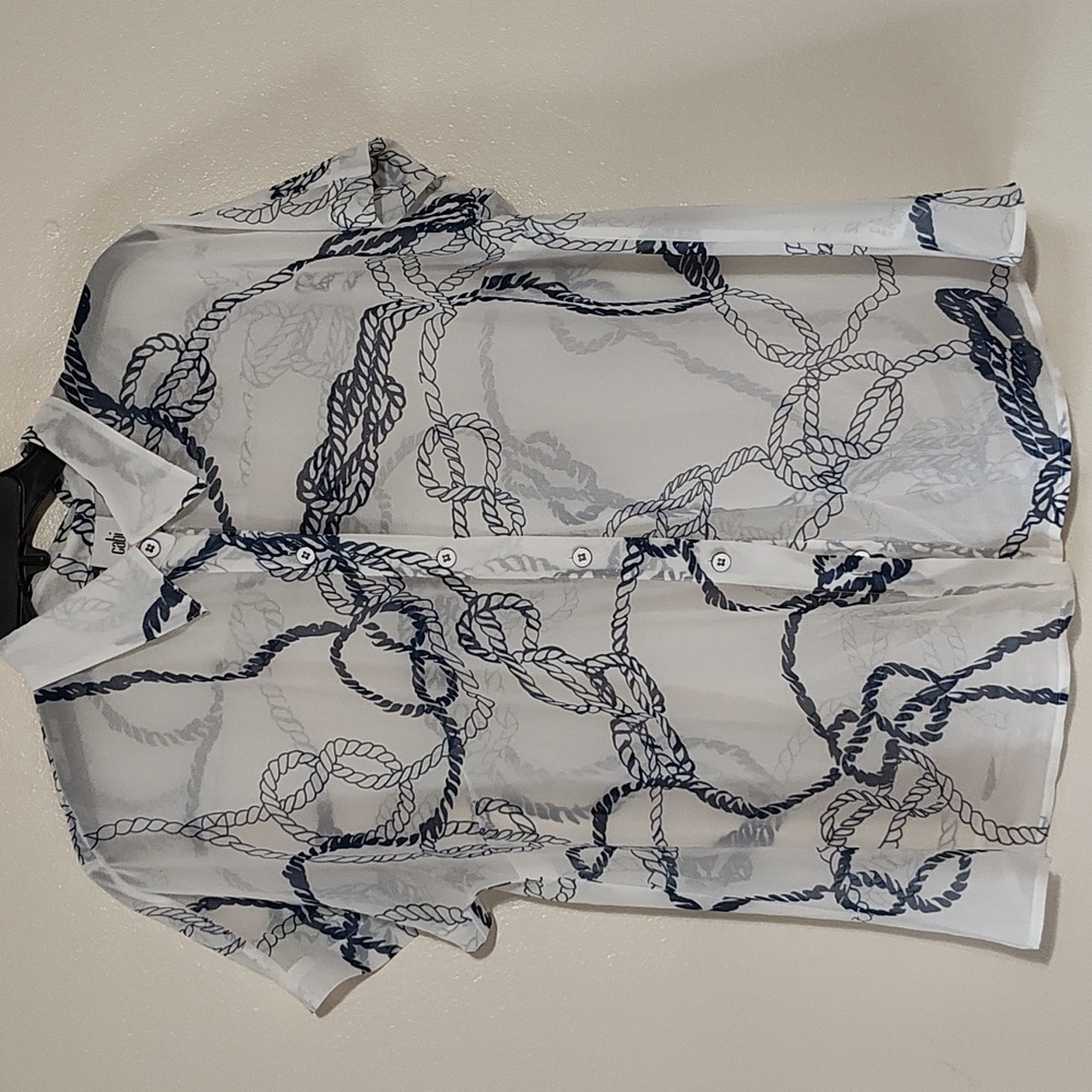 CAbi sheer, rope design button down shirt size M
